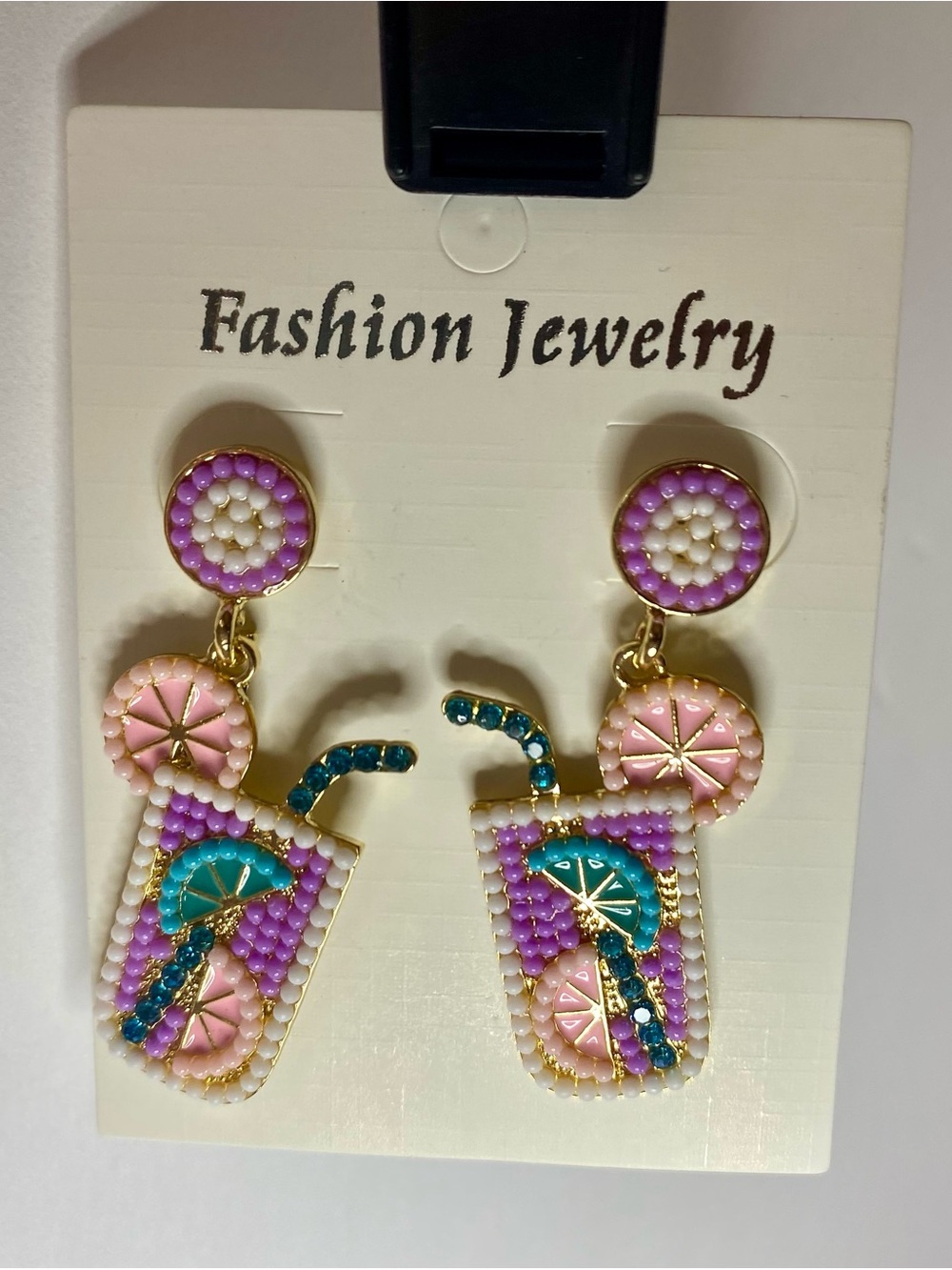 Fashion Jewelry Pink, Purple & Teal Tropical Cocktail Dangle Earrings